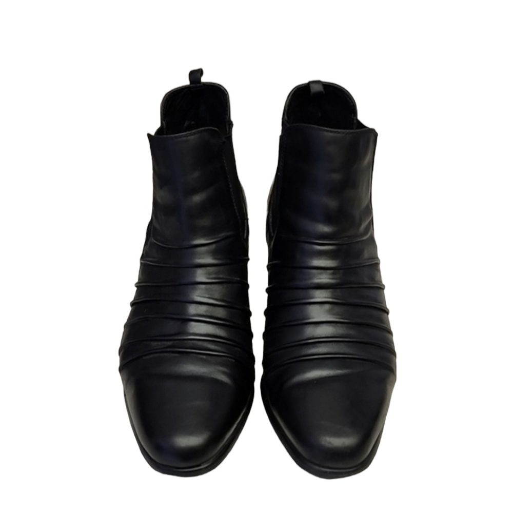 VINTAGE ROS HOMMERSON Ruched Leather Booties 10W Black Chelsea Ankle Booties - Picture 2 of 16